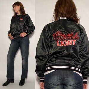 Vintage 1980s COORS LIGHT Beer Embroidered Satin Bomber Jacket! Small to Medium